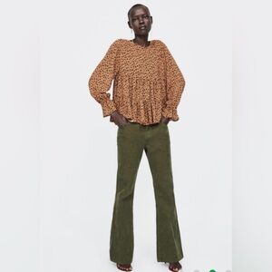 ZARA floral flowy blouse brown with flowers